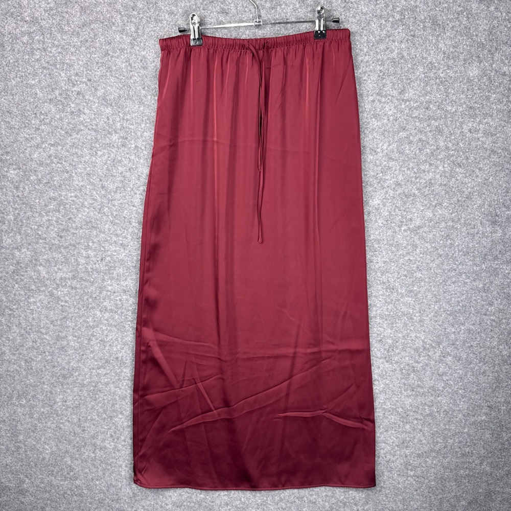 Song of Style Burgundy Satin Maxi Skirt Elastic Waist Wine Red Small